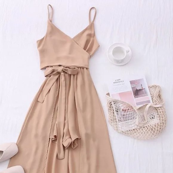Tan Romper with Wrap - Picture 1 of 3